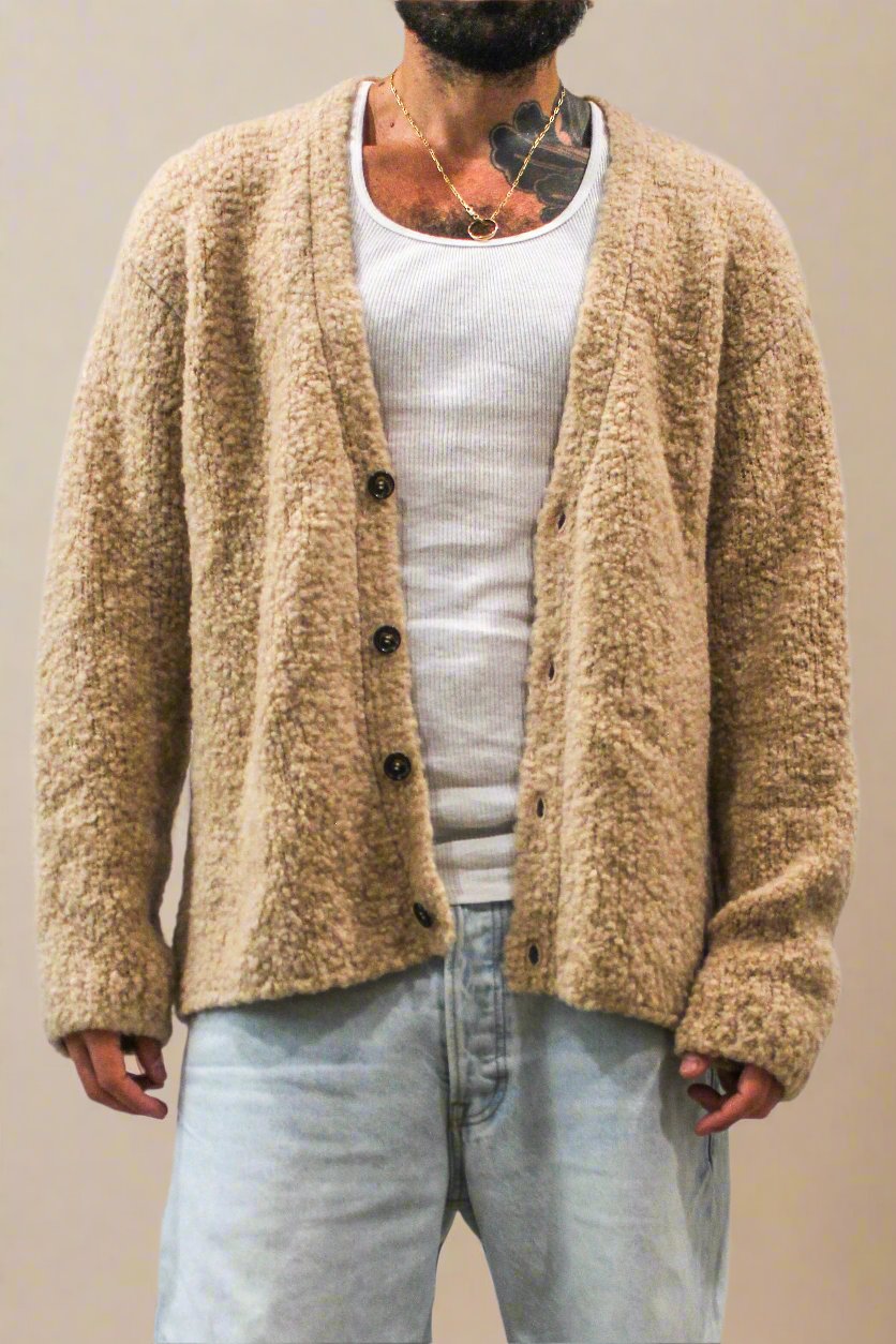 Slub Bouclé Camel Cardigan