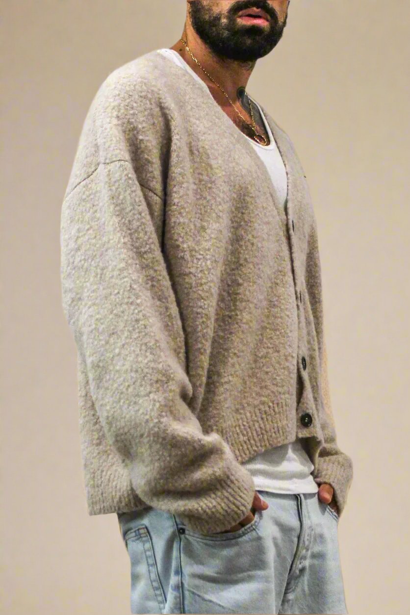 Slub Bouclé Cashmere Cardigan in Beige