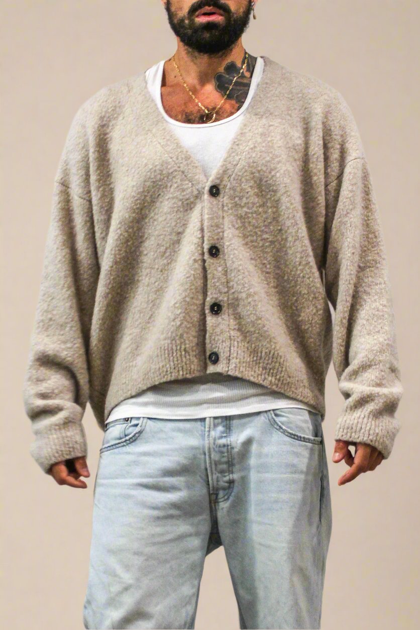 Slub Bouclé Cashmere Cardigan in Beige