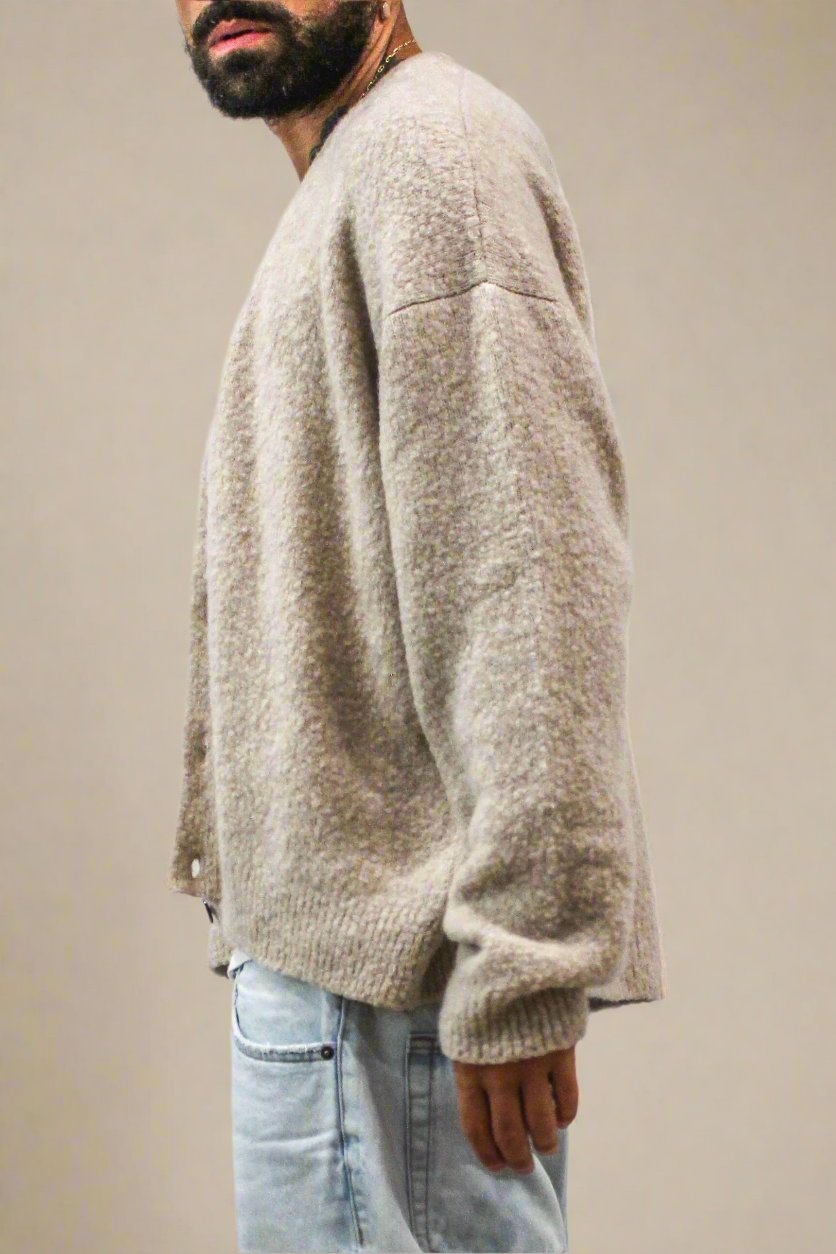 Slub Bouclé Cashmere Cardigan in Beige