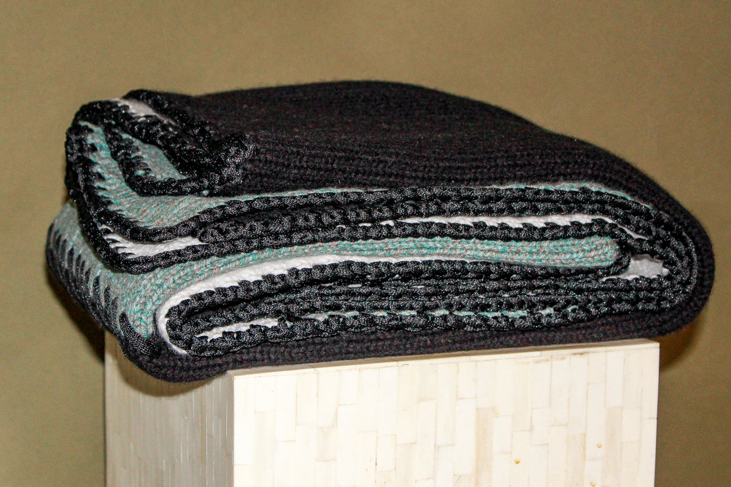 Nomad Cashmere Blanket in Teal/Ivory/Black