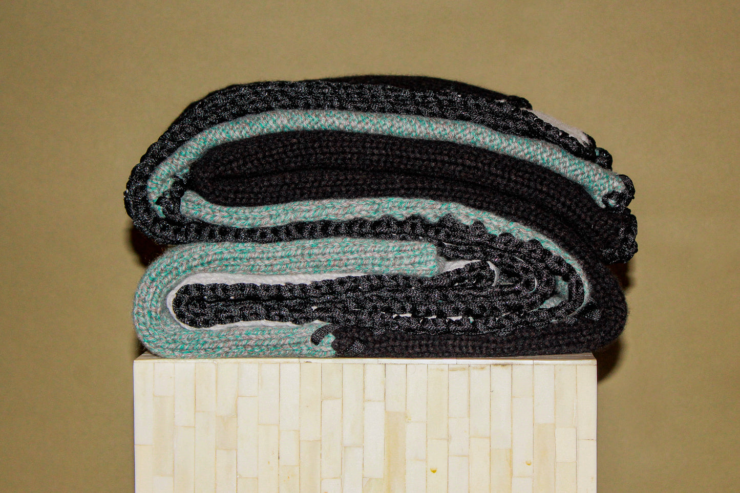 Nomad Cashmere Blanket in Teal/Ivory/Black