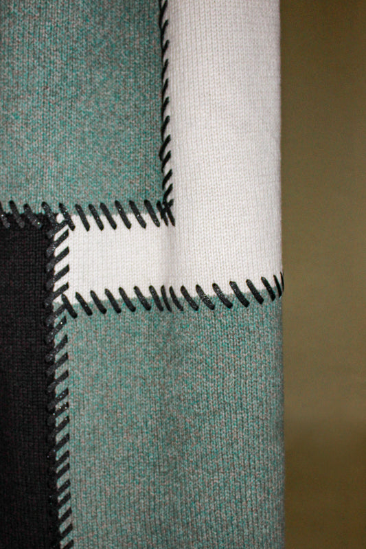 Nomad Cashmere Blanket in Teal/Ivory/Black